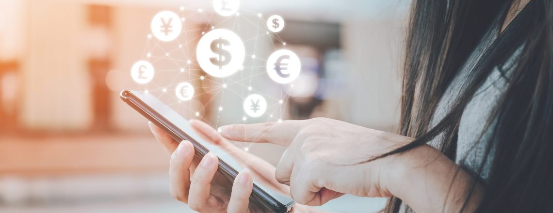 Close up image hand using mobile phone with online transaction application, Concept financial technology (fintech) and ICO Initial coin offering business financial internet innovation technology